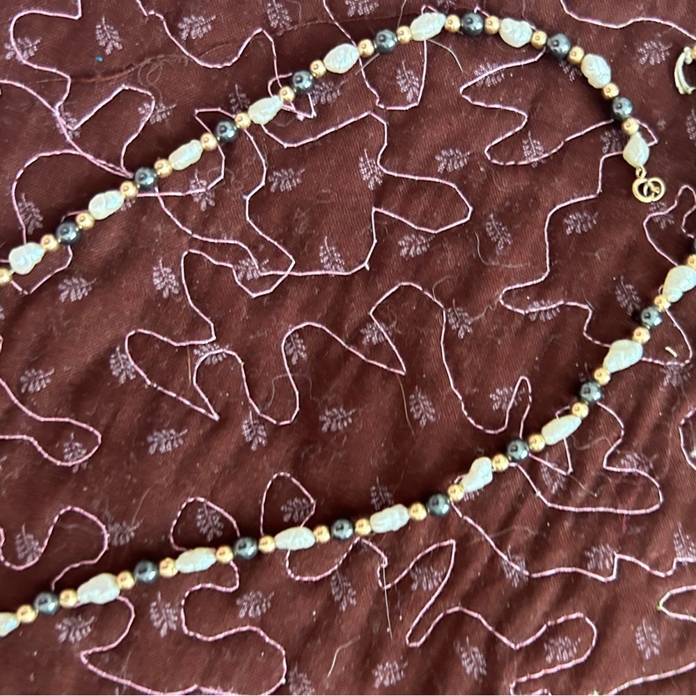 Vintage Necklace and bracelet small pearl and black onyx